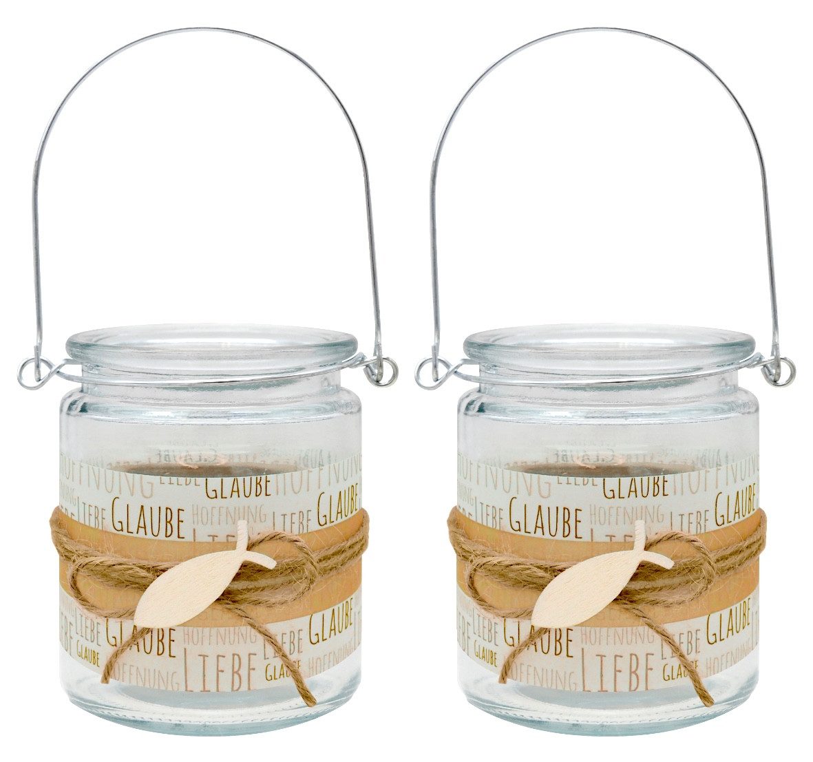 Windlicht Windlicht Glaube Liebe Hoffnung Orange Fisch Kommunion Konfi 9cmH 2Stk