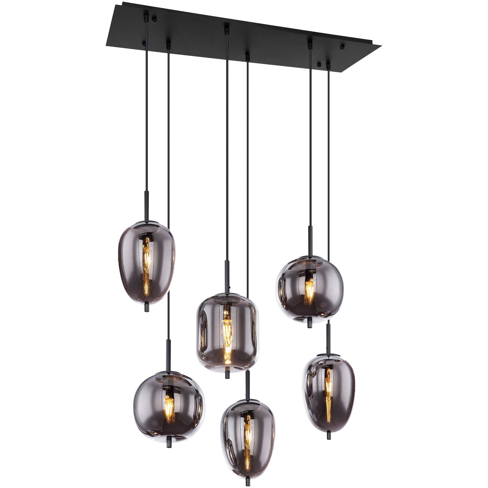 Küche, Lichtfarbe Schlafzimmer, Glaskugel, ist Glas, Hängeleuchte abhängig ohne 6 Pendellampe, vom Metall, modern, Flur Globo Esszimmer, Glas Hängelampe Pendelleuchte, Globo Hängeleuchte Flammig rauch Leuchtmittel, Leuchtmittel, Wohnzimmer