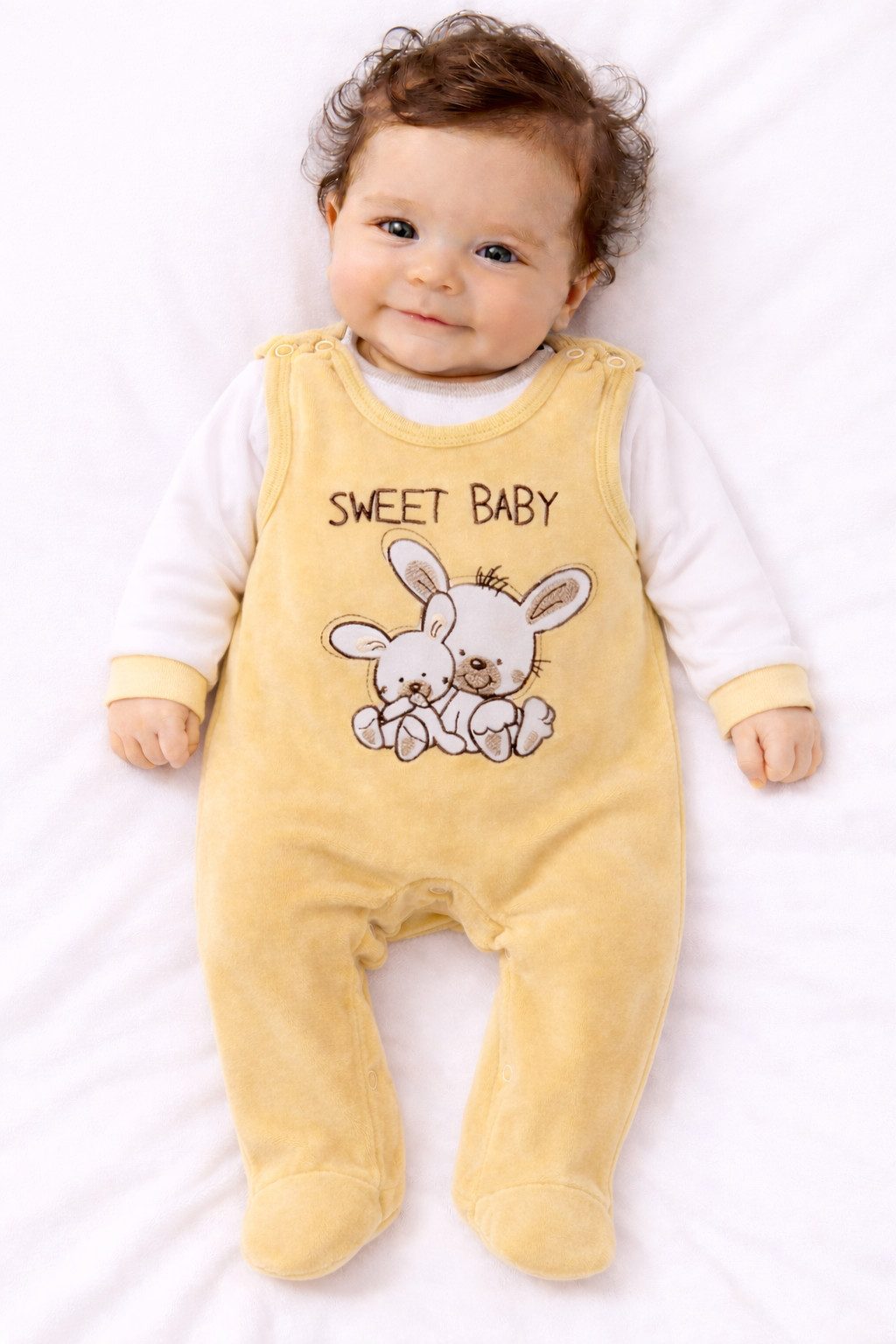 La Bortini Strampler Baby Anzug aus Velours in Beige mit Häschen Shirt Stramplerhose aus weichem Velours, 44 50 56 62