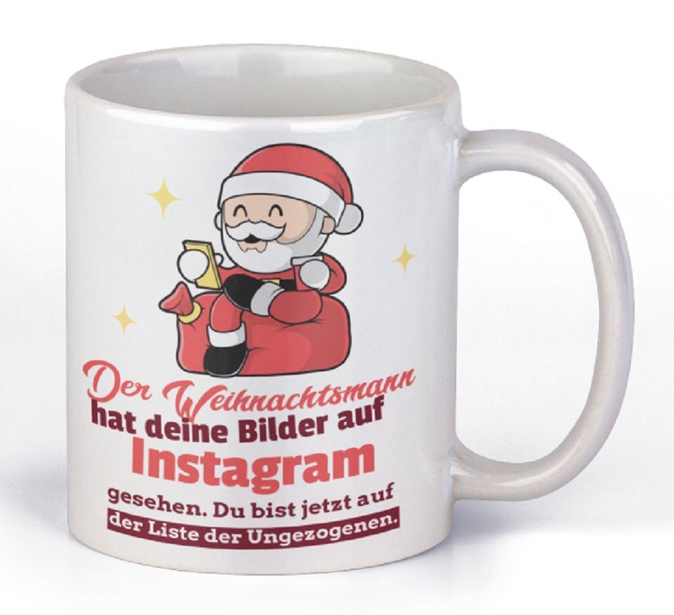 Herzbotschaft hat Keramik, deine Bilder, Tasse Kaffeebecher spülmaschinenfest mikrowellengeeignet und Der Weihnachtsmann mit Kaffeetasse Motiv