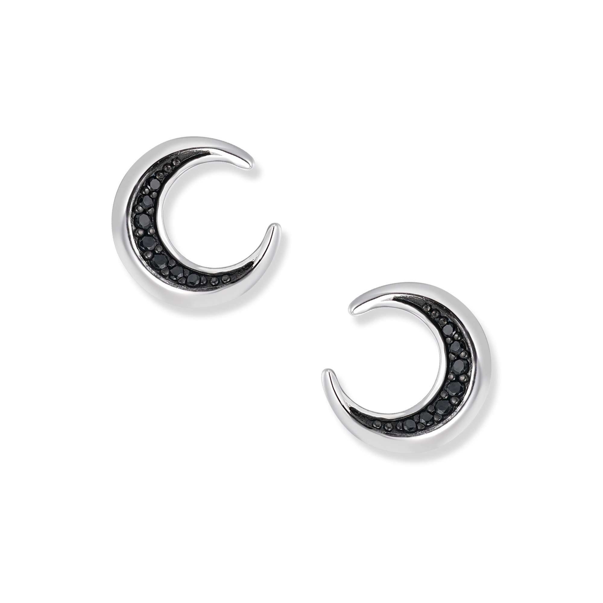 Seinerzeit FLORA & FAUNA Paar Ohrstecker Muna Shadow Mond Ohrringe, Schmuck aus 925 Sterling Silber (Von der geheimnisvollen Welt der Nacht inspirierter Ohrschmuck für Damen im ausdrucksstarken Unisex-Design mit mystischem Motiv – ein besonderer Begleiter im Alltag und zu besonderen Anlässen, inkl. Geschenkverpackung für Frauen ob Freundin, Mutter, Ehefrau, Oma), rhodiniert, geschwärzt und Zirkonia-Steinen