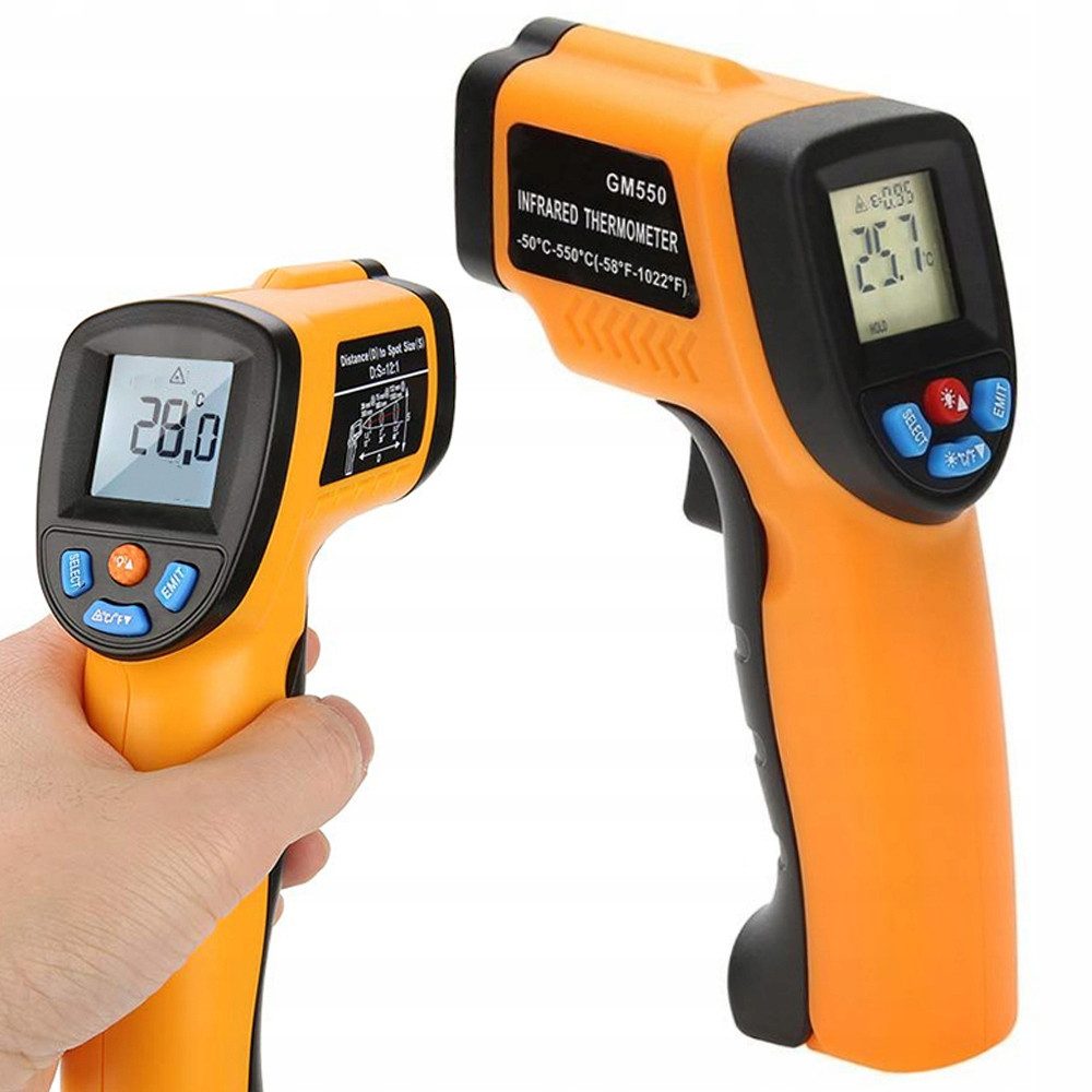 VERK GROUP Infrarot-Thermometer IR Thermometer Infrarot Pyrometer Laser LCD 12:1 bis 550°C, Berührungslose Messung, Laserpointer