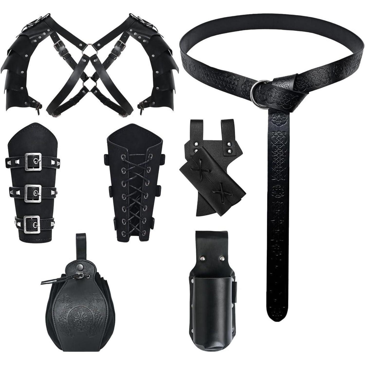LuxusKollektion Ritter-Kostüm Mittelalter Accessoires Herren 6tlg Gürtel Armschützer Schwarz