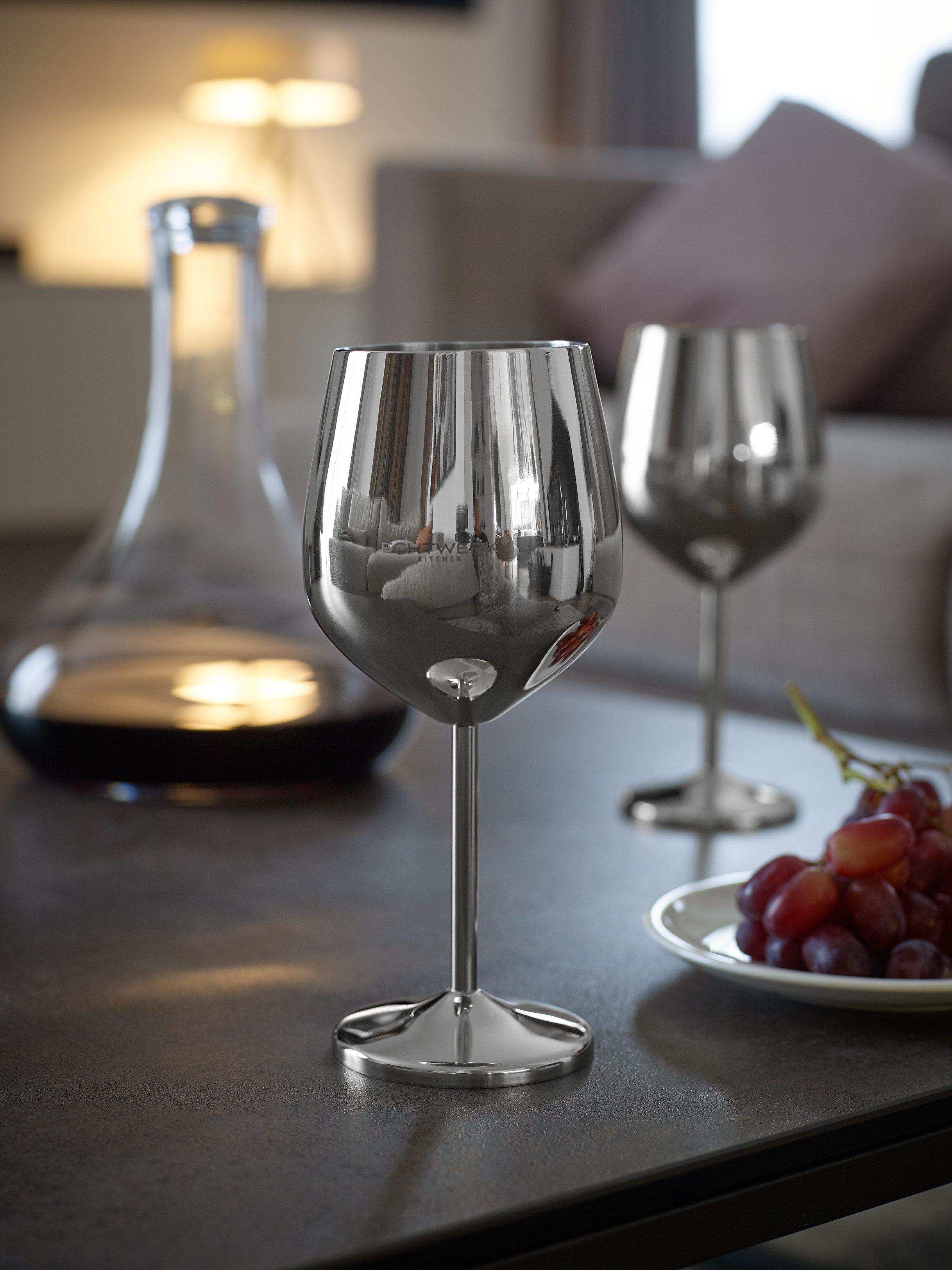 ECHTWERK Weinglas Weinkelch-Set, aus Edelstahl, 6-tlg., Edelstahl, Fassungsvermögen: ca. 500 ml, Innen mattiert und Außen poliert