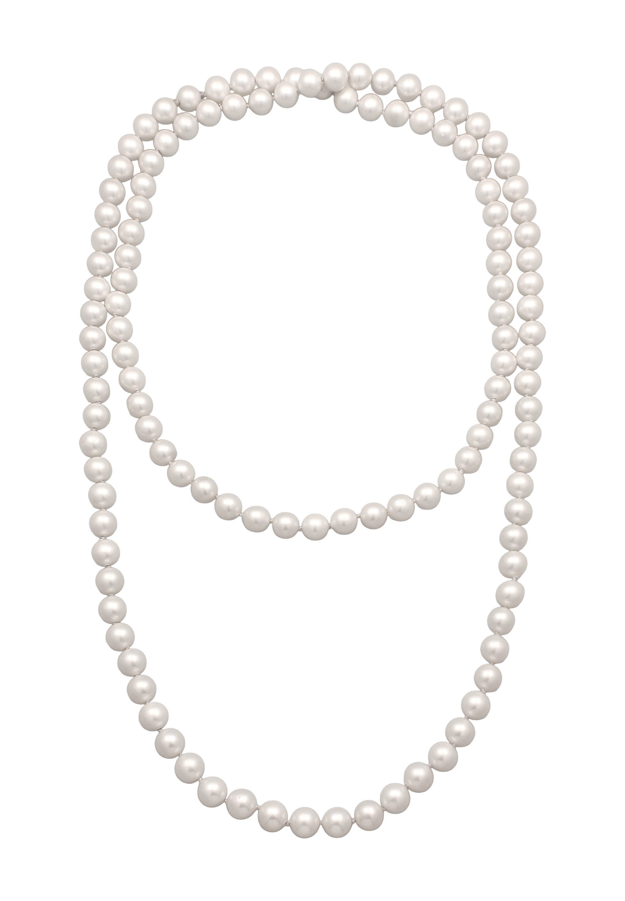 Elli Premium Perlenkette Lang mit Muschelkernperlen Weiß Rayon