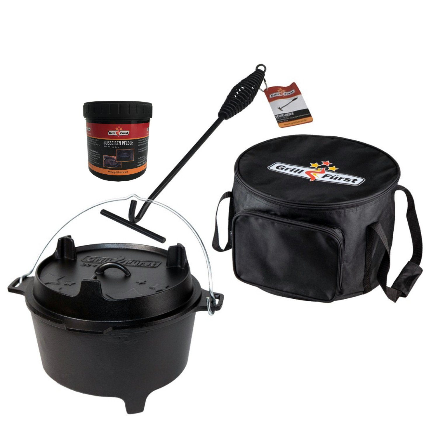 Grillfürst Bratentopf Grillfürst Dutch Oven BBQ Edition DO9 - X-DEAL inkl. Tragetasche, Gusseisen Pflege und Deckelheber