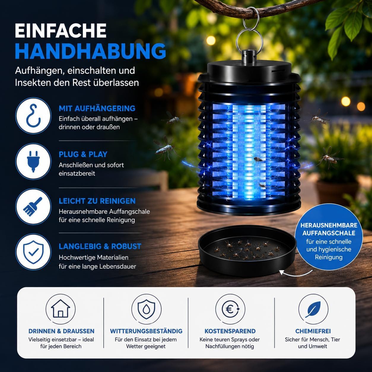 Everhomely® Insektenvernichter Elektrischer Insektenvernichter UV-Lampe – Fliegenfalle & Mückenlampe