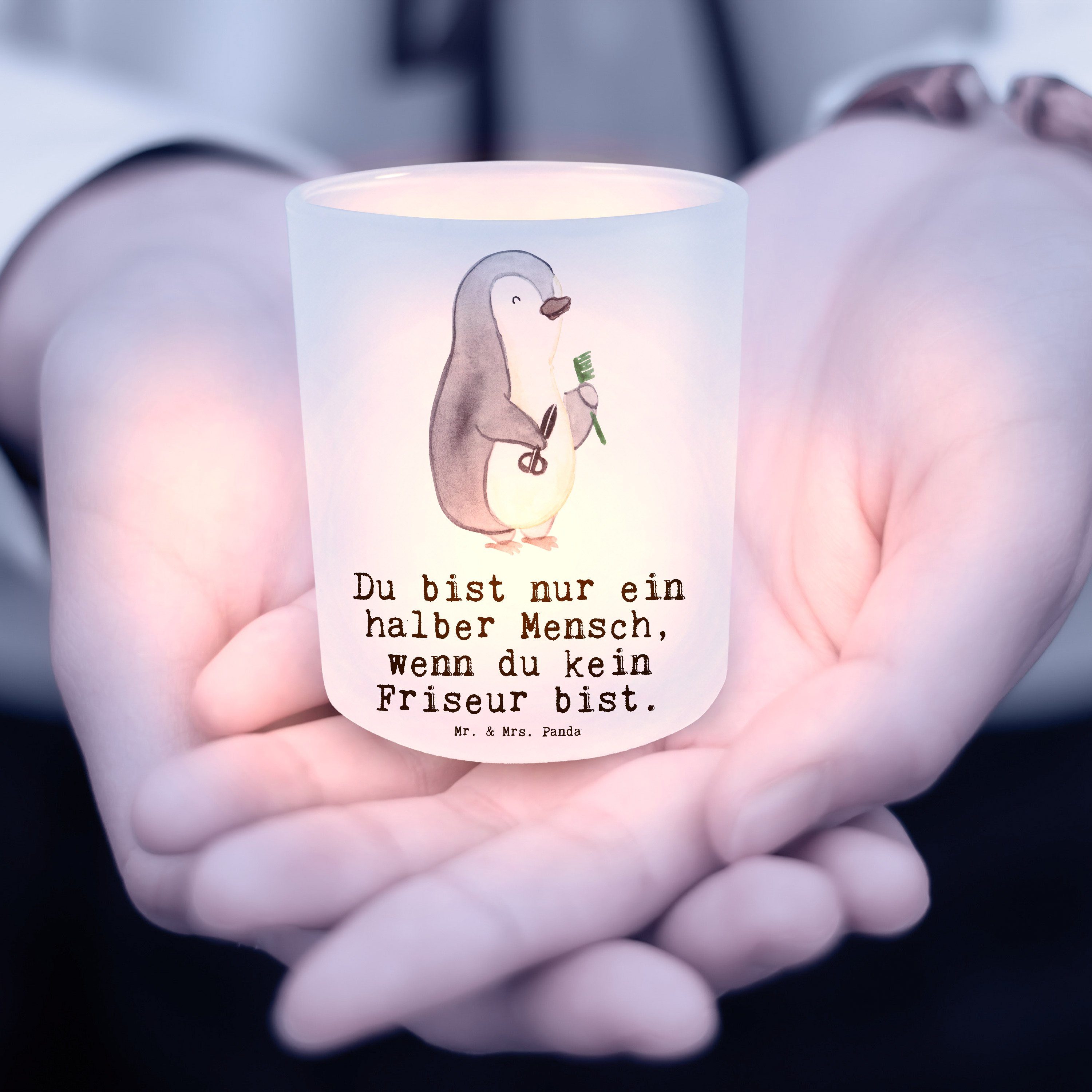 - Panda - Mr. Herz mit & Transparent Friseur Danke, (1 Erö Windlicht Geschenk, Mrs. Teelichthalter, St)