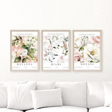 homestyle-accessoires Poster Bilder Wandbilder Bilderset FLOWER MARKET 3er Set, Ohne Bilderrahmen