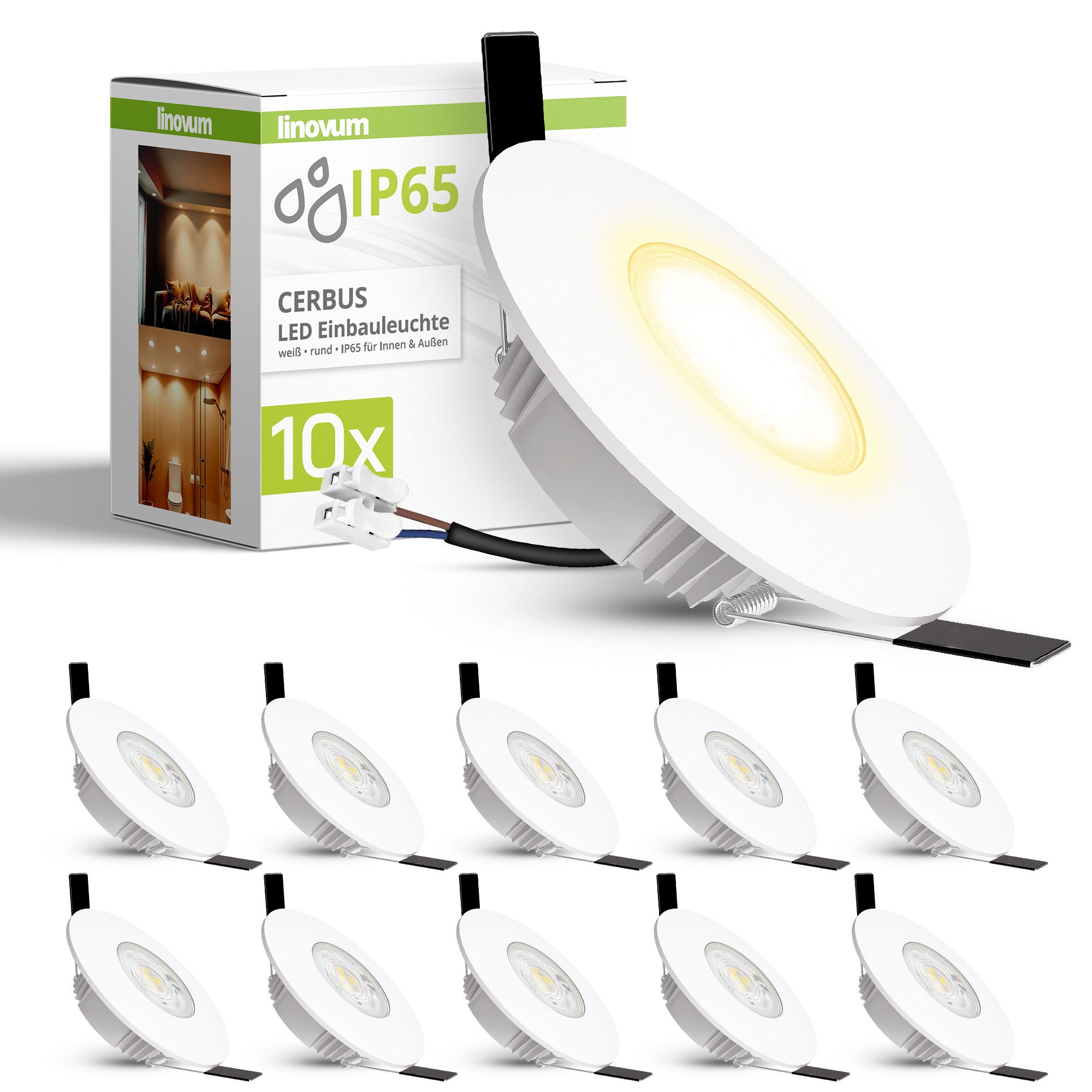 linovum LED Außen-Deckenleuchte CERBUS Einbauleuchte LED Bad IP65 230V 4W warmweiß extra flacher Spot, Warmweiß