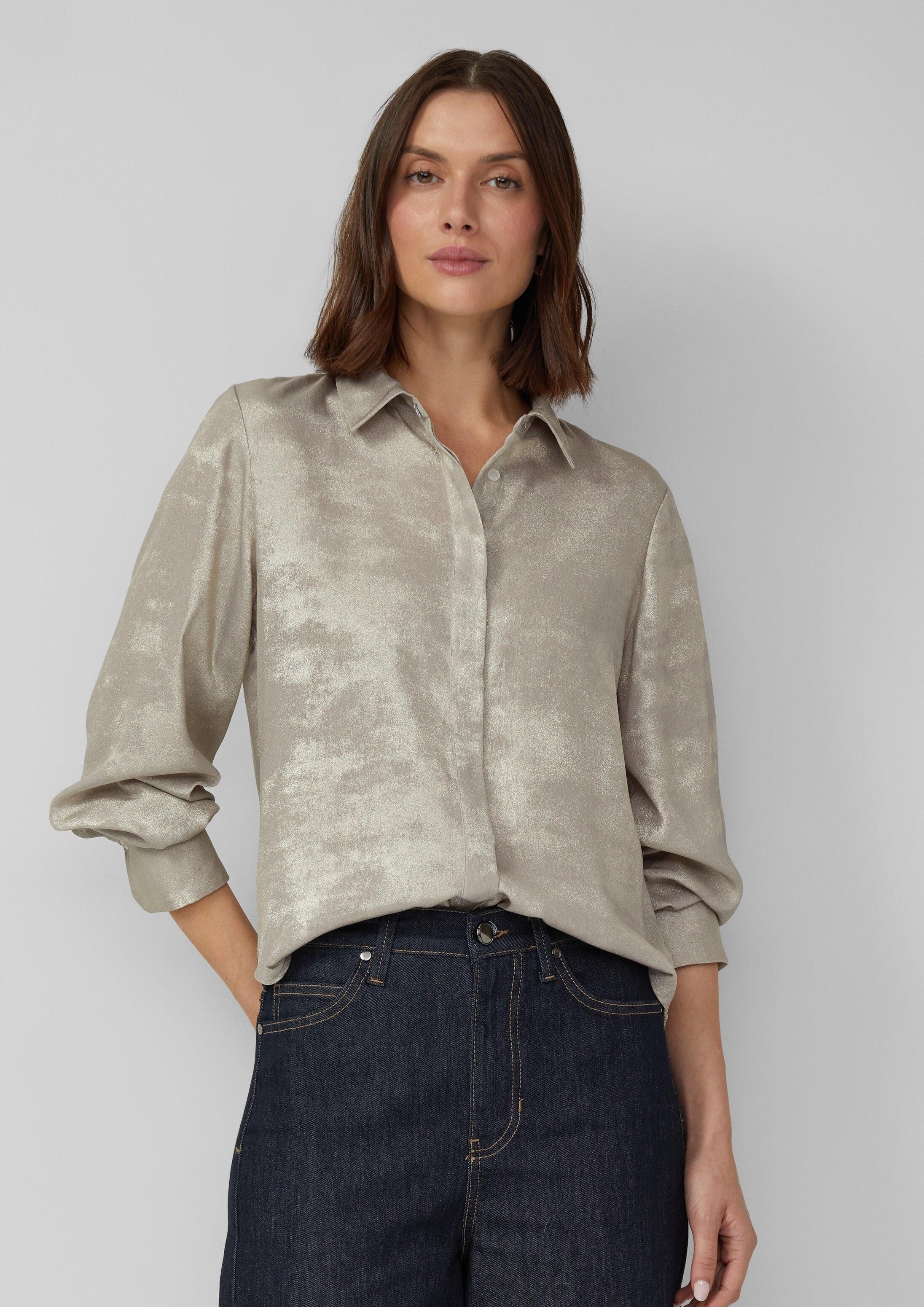 s.Oliver Langarmbluse Bluse Schimmernde Bluse mit verdeckter Knopfleiste
