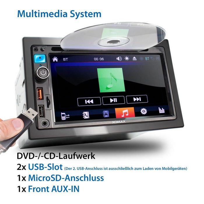 XOMAX XOMAX XM-2D6913 Autoradio mit 6 9 Zoll Touchscreen Bildschirm (kapazitiv) DVD CD Player Bluetooth SD USB 2 DIN Autoradio