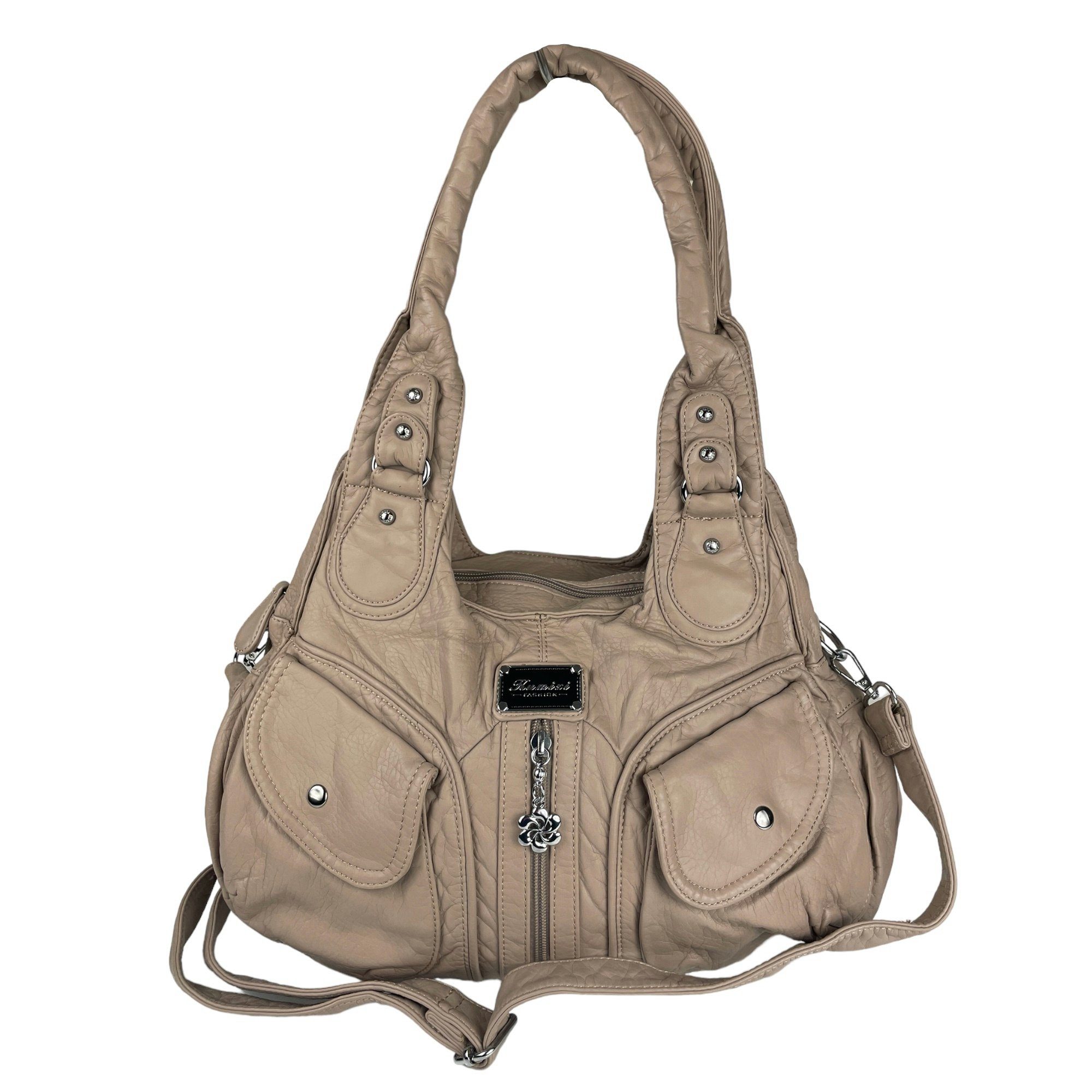 Taschen4life Schultertasche Damen Handtasche AK11311-1, viele Fächer, batik Farben, Schultertasche Alltag, Umhängetasche