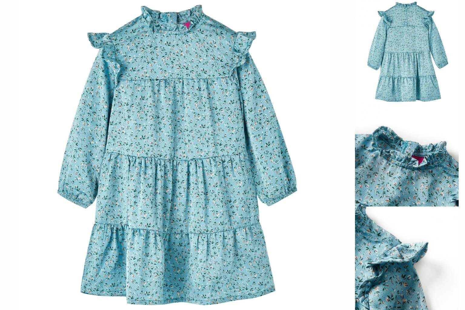vidaXL A-Linien-Kleid Kinderkleid mit Langen Ärmeln Blau 128