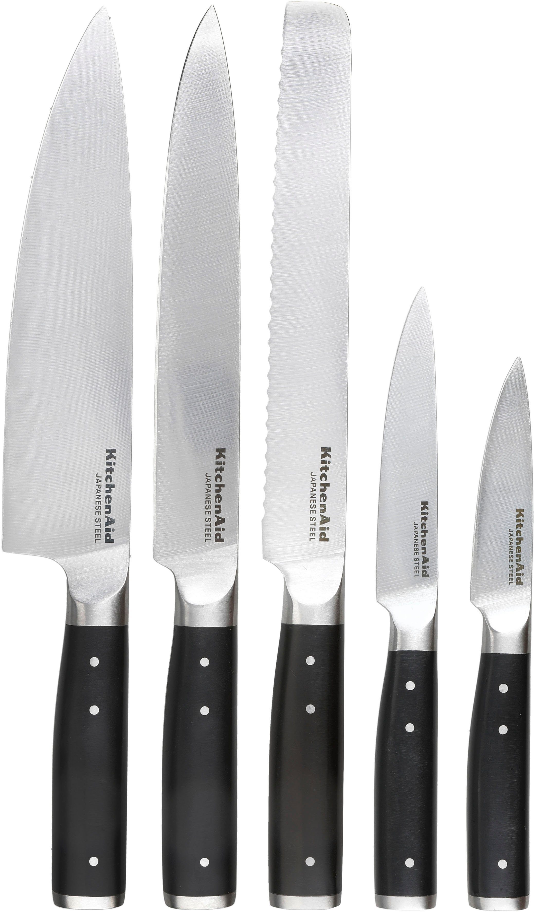 KitchenAid Messerblock Classic (6tlg), Messer japanischer Kohlenstoffstahl, inkl. integrierter Messerschärfer