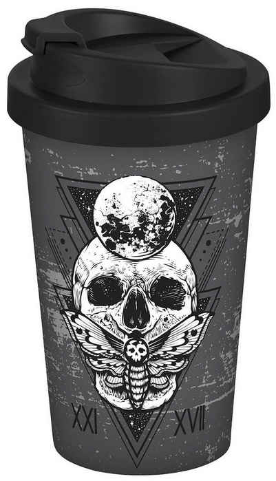 Geda Labels GmbH Coffee-to-go-Becher Skull mystic 400ml, PP, Grau, 400 ml, doppelwandig, auslaufsicher