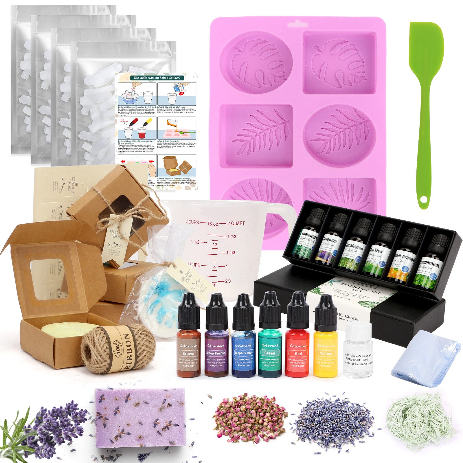 OSTWOLKE Seifen-Set Seifen Silikonform Set DIY Seifen selber Machen Set, 1-tlg., Starterkit mit Seifenbasis, Silikonform, 6 ätherische Ole & 6 Farben