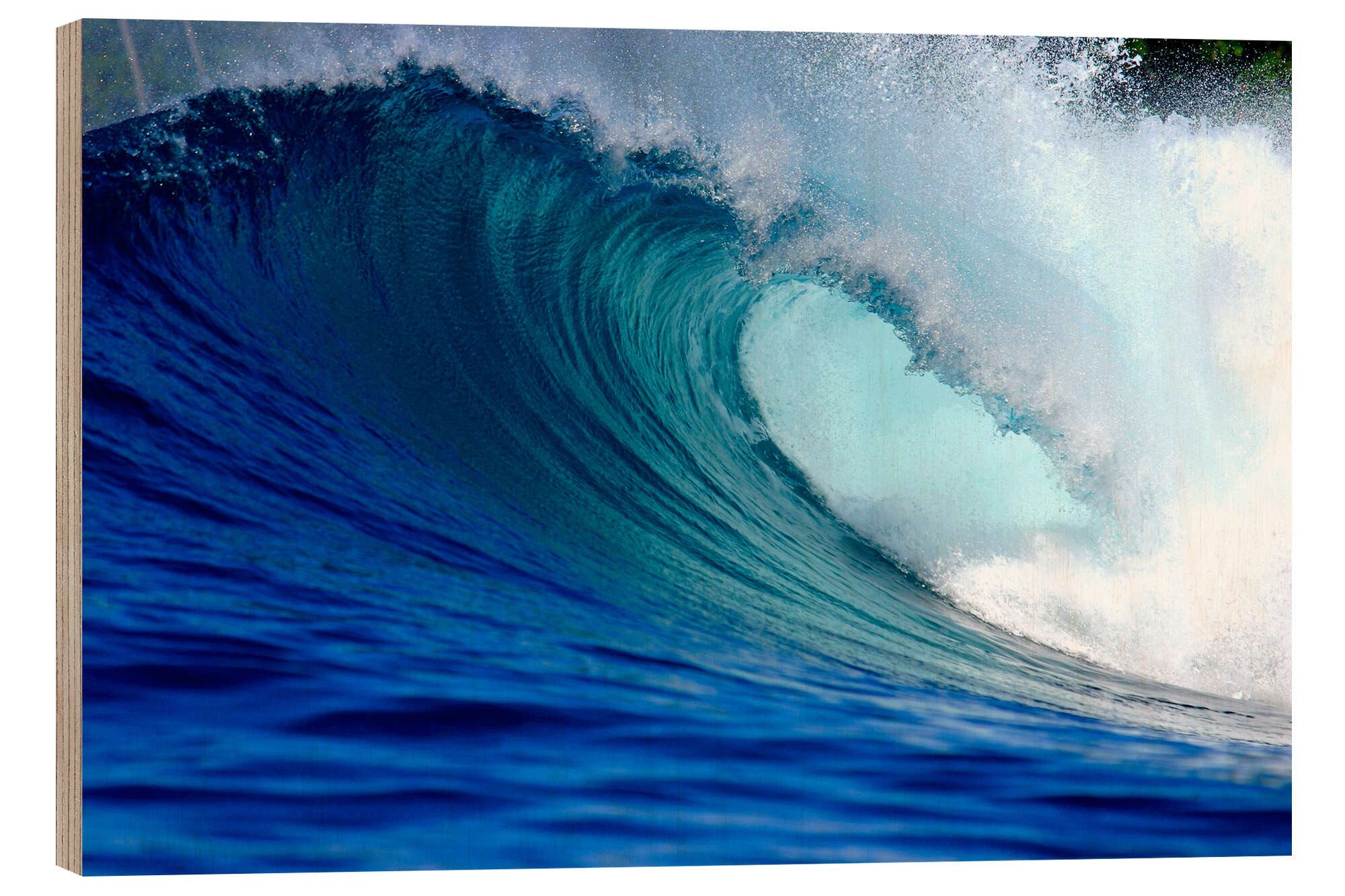 Posterlounge Holzbild Paul Kennedy, Große blaue tropische Insel Surfwelle, Badezimmer Maritim Fotografie