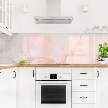 Bilderdepot24 Küchenrückwand rosa dekor Aquarell Muster Spiel der Farben Pastell Zuckerwatte, (1-tlg., Nischenrückwand - für Fliesenspiegel ohne Bohren - matt), Spritzschutz Rückwand Küche Herd - Folie selbstklebend versch. Größen