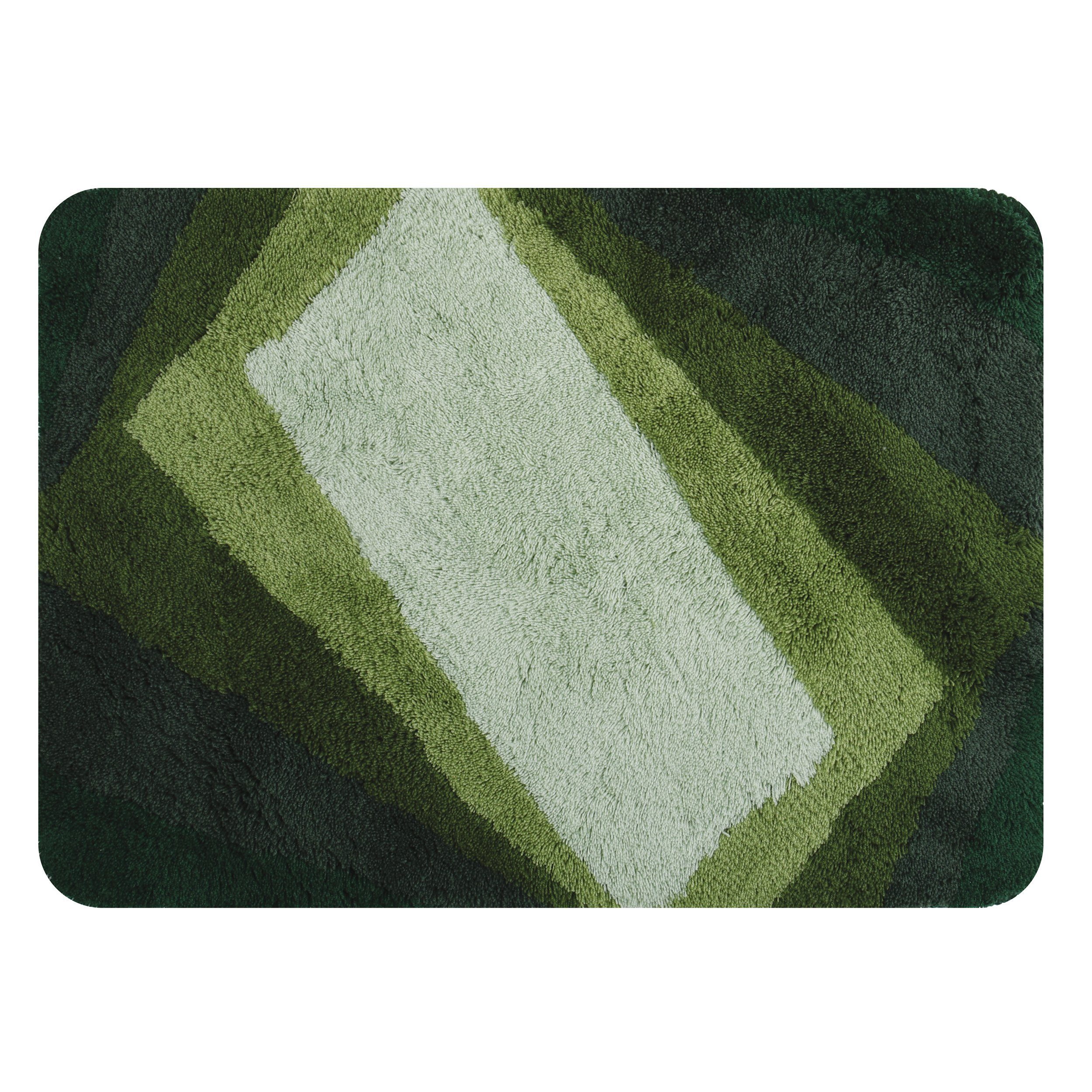 spirella Badematte KALI, rechteckig, Höhe: 25 mm, Badteppich Hochflor, 100% Acryl, Anti-Rutsch-Beschichtung, Für Fußbodenheizung geeignet, Waschbar 40°, Schnelltrocknend, Grün, 40 x 60 cm