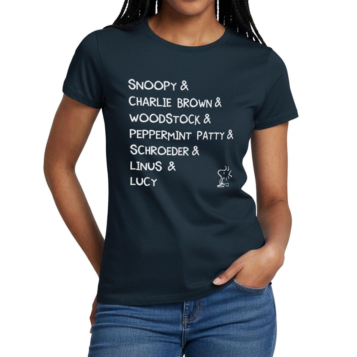 Spreadshirt T-Shirt Peanuts Snoopy & Charlie Brown & Woodstock Charaktere Frauen T-Shirt (1-tlg)