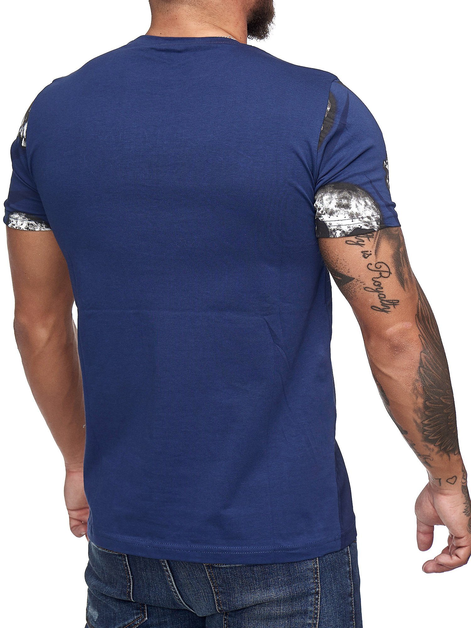 im Freizeit TS-19-1194C OneRedox Casual Fitness Kurzarmshirt Tee, Design) (Shirt Polo Navy modischem 1-tlg., T-Shirt