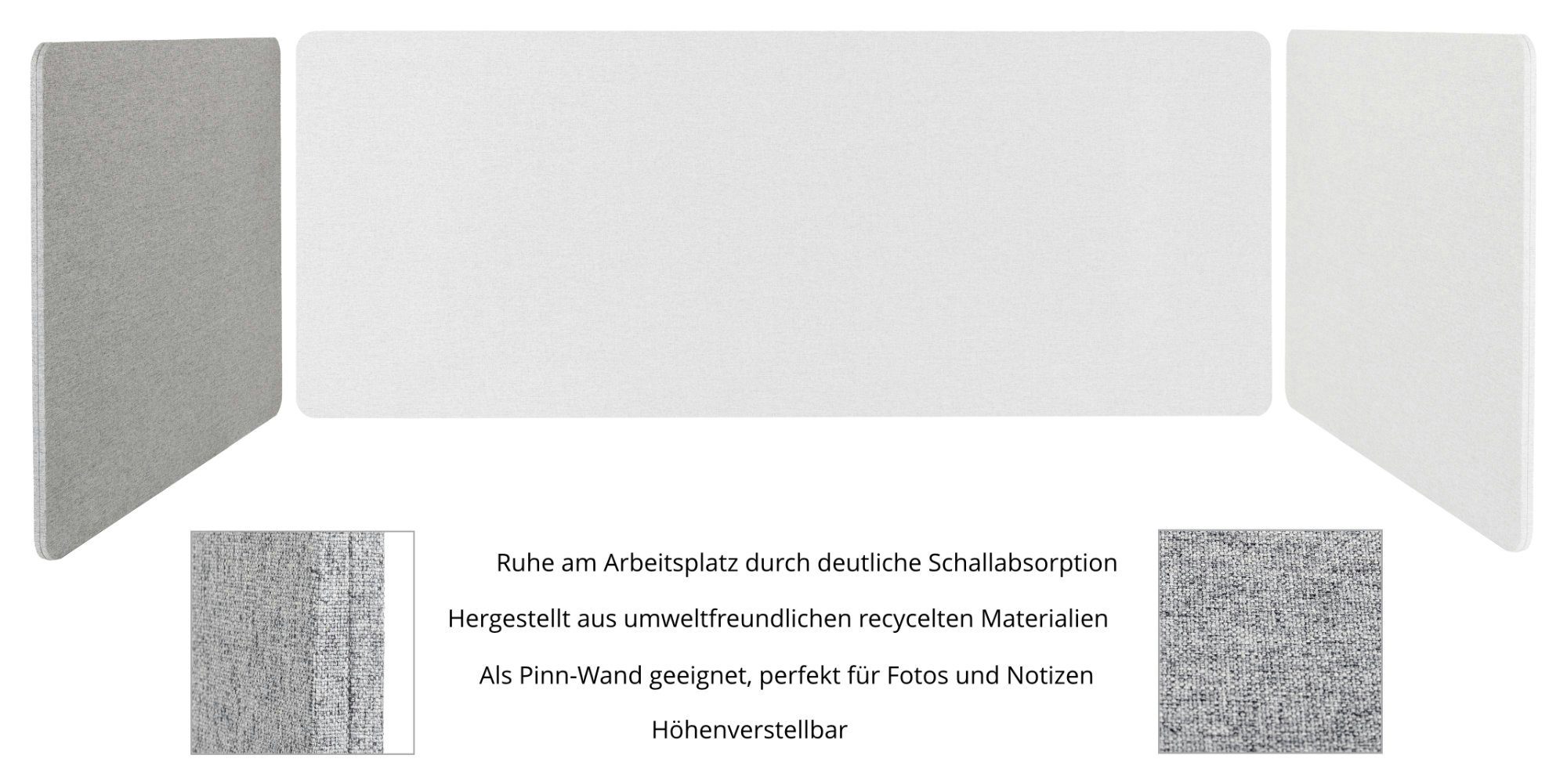 Pronomic Stellwand Tischtrennwand - Schalldämmender Sichtschutz für Beruf und zu Hause (DiviDesk, 1 St., In 3 Höhen am Tisch zu befestigen), Textilbezug, Optimiert die Raumakustik