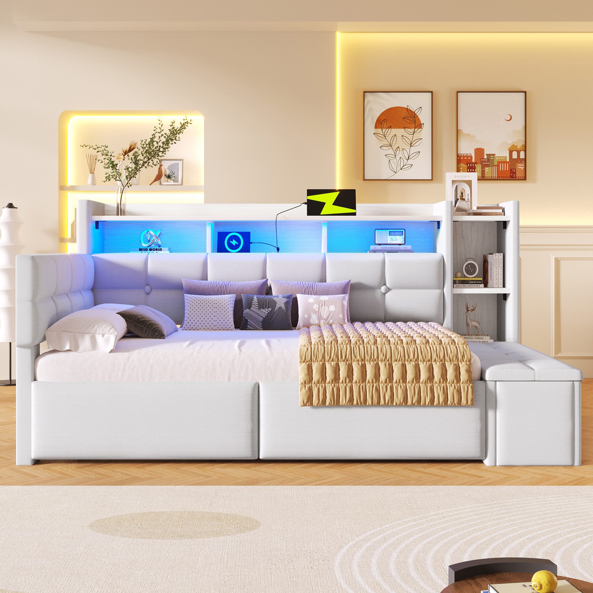 Merax Daybett 90x190cm mit LED Lichtleiste, USB & Typ-C (Schlafsofa Sofabet günstig online kaufen