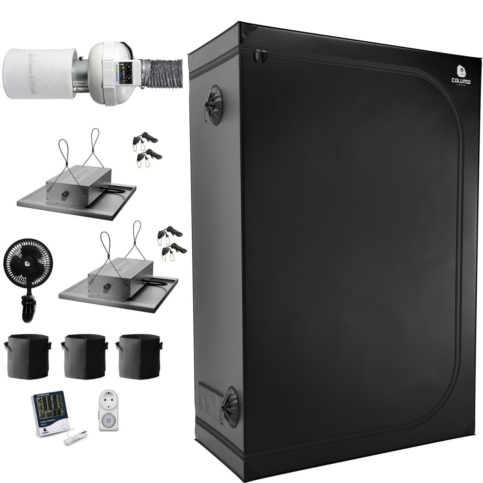 Gewächshaus Premium Growbox Komplett Set - 60x120 cm, 2x75W LED, für 3 Pflanzen