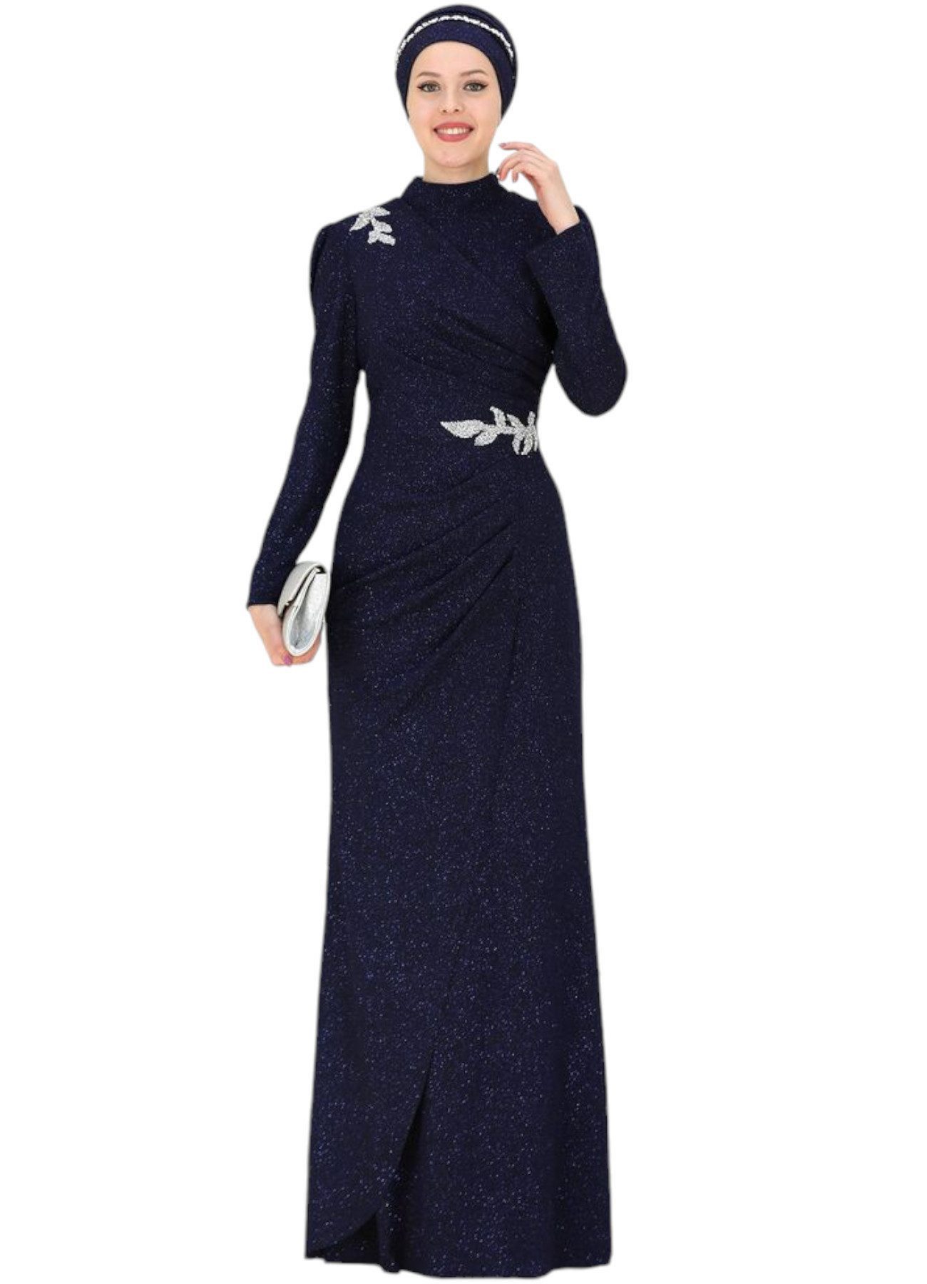 fashionshowcase Maxikleid Damen Abendkleid im Abaya-Stil - Modest Fashion mit Schmuckdetails Langärmlig, Blickdicht, voll Bedeckt