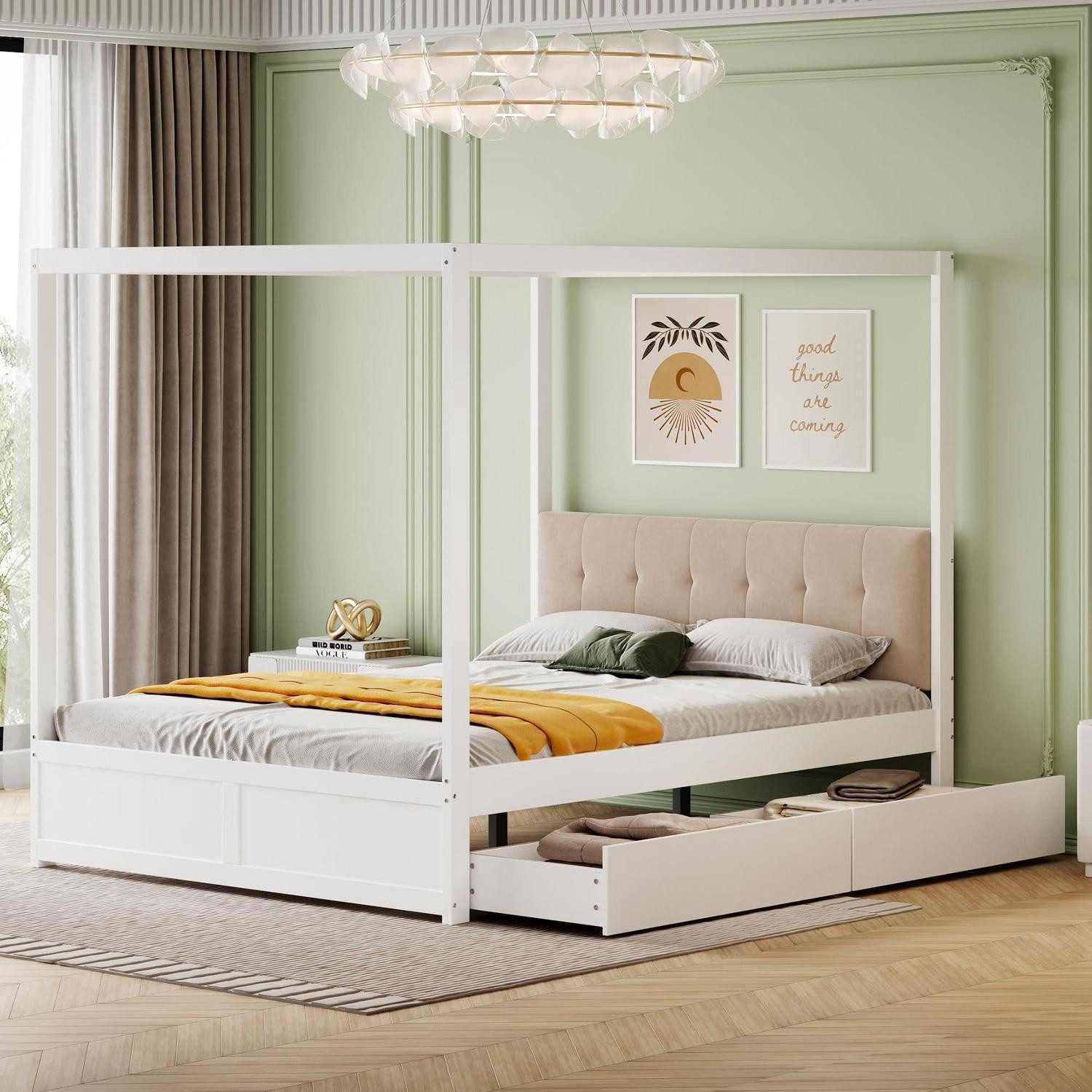LuxusKollektion Himmelbett Kinderbett Himmelbett 140x200 weiß