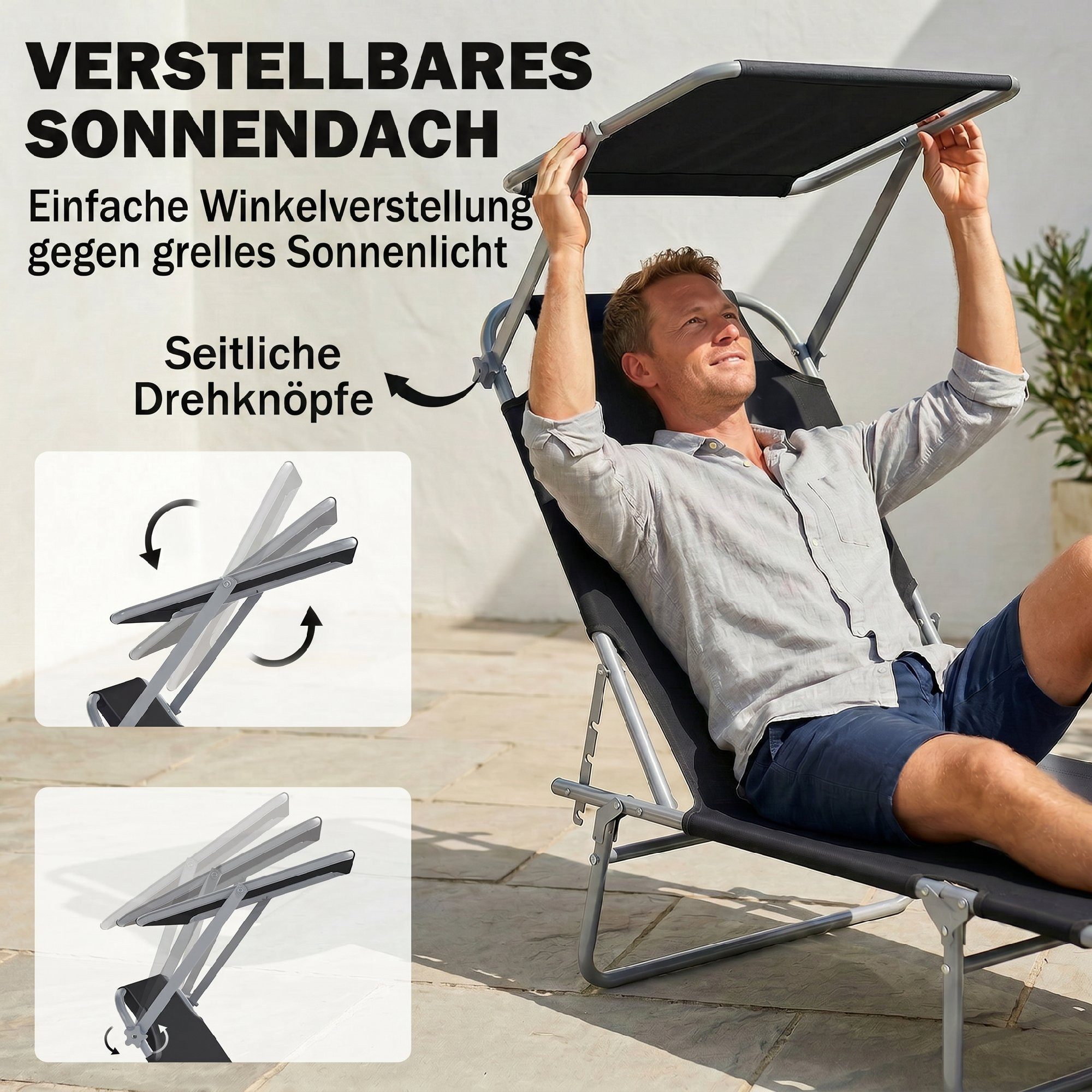 Outsunny Feldbett Sonnenliege (Liege, 1-St., Sonnenliege) Durchgehend – Bild 4 von 5