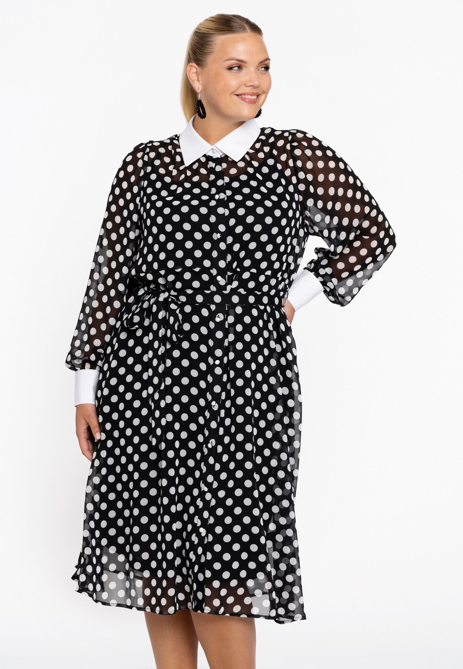 YOEK Midikleid Damen Kleid Große Größen mit Punkten