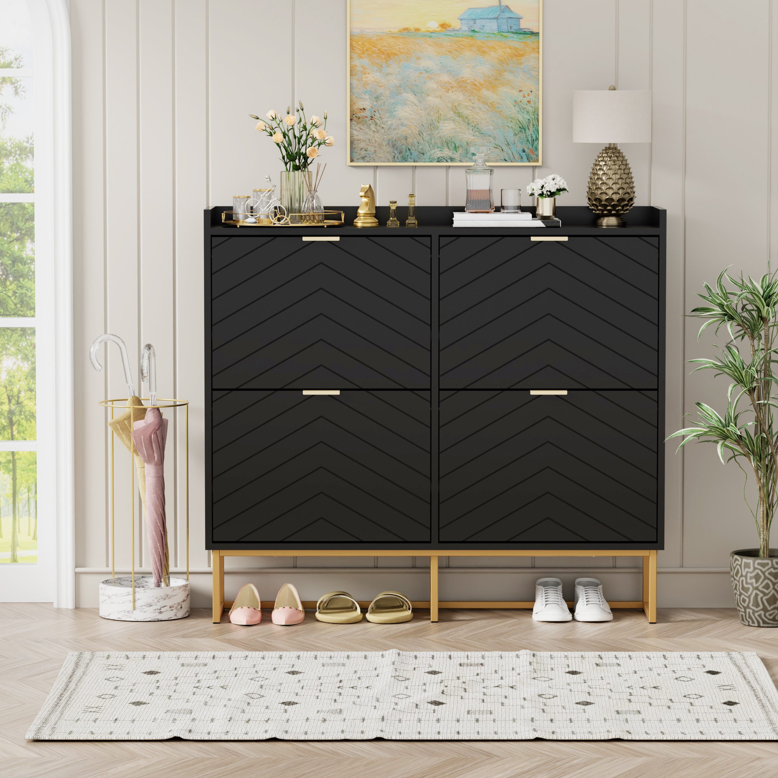 UEV Schuhschrank mit 4 Klappen, Schuhkipper Schmal, Schuhregal mit Metallfü günstig online kaufen