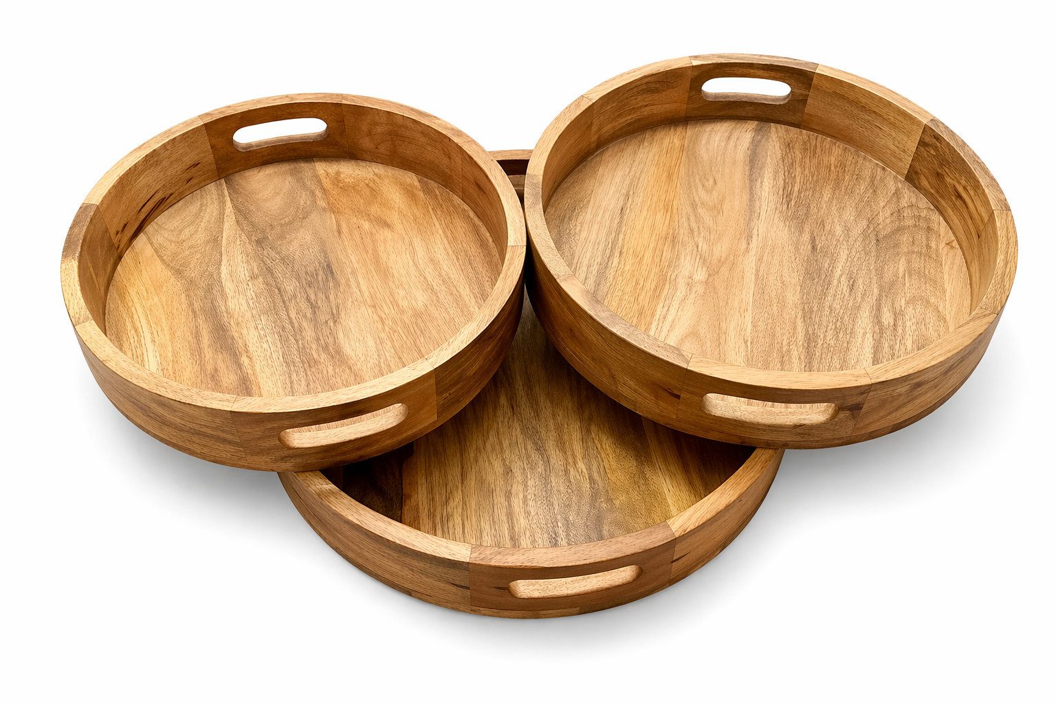 Sitheim-Europe Tablett Dora Serviertablett Set aus Massive Mango Holz mit Griff, Mangoholz, (spar-Set, 3-tlg., 3x Tablett, 45x45x7 cm/41x41x7 cn/36x36x7 cm)