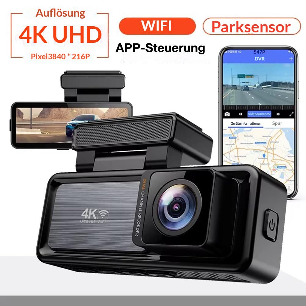 Tekoo Dashcam 4K Ultra HD mit WiFi & App, 140° Weitwinkel, G-Sensor, IPS Dashcam (4K Ultra HD, WLAN (WiFi), 1x Dashcam, 1x Halterung, 1x KFZ-Ladegerät, 1x Anleitung, WDR-Technologie, Integrieertes WiFi, App-Steuerung, F1.6 Blende)