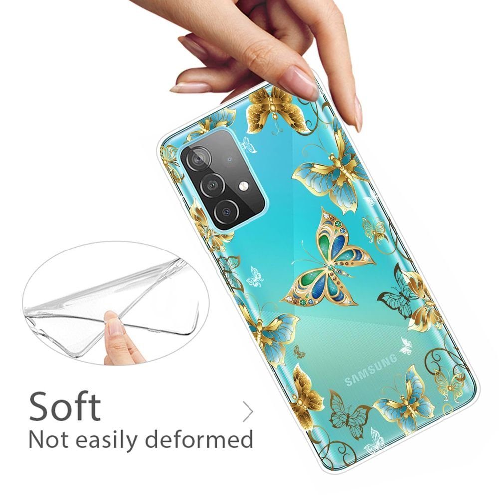 Wigento Handyhülle Für Samsung Galaxy A52 / A52s 5G Silikon Case TPU Motiv  Gold Butterflies Schutz Muster Tasche Hülle Cover Etuis Zubehör Transparent