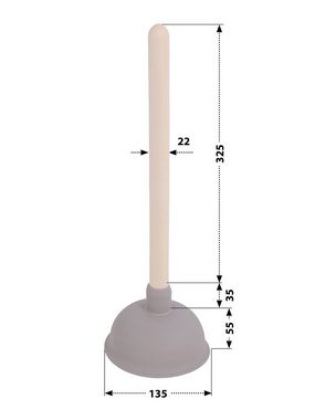 aquaSu Pümpel Abflussreiniger, L: 41.5 cm, (1 tlg., mit Holzstiel), Grau, für WC, Wanne, Dusche, Waschbecken und Urinal, 250856