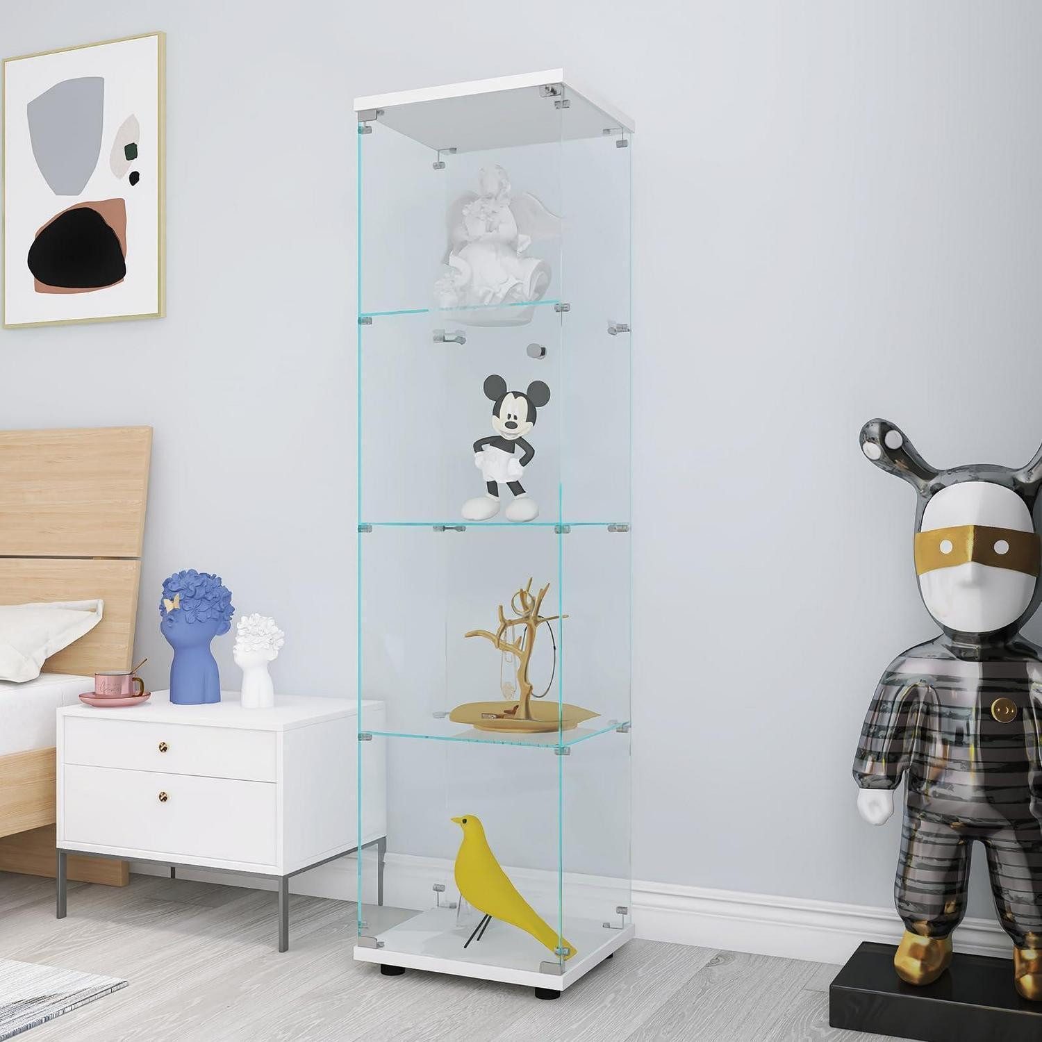 LuxusKollektion Glasvitrine Vitrine Glas 4 Regale freistehend Schloss Weiß 42,5 x 36,5 x 164 cm