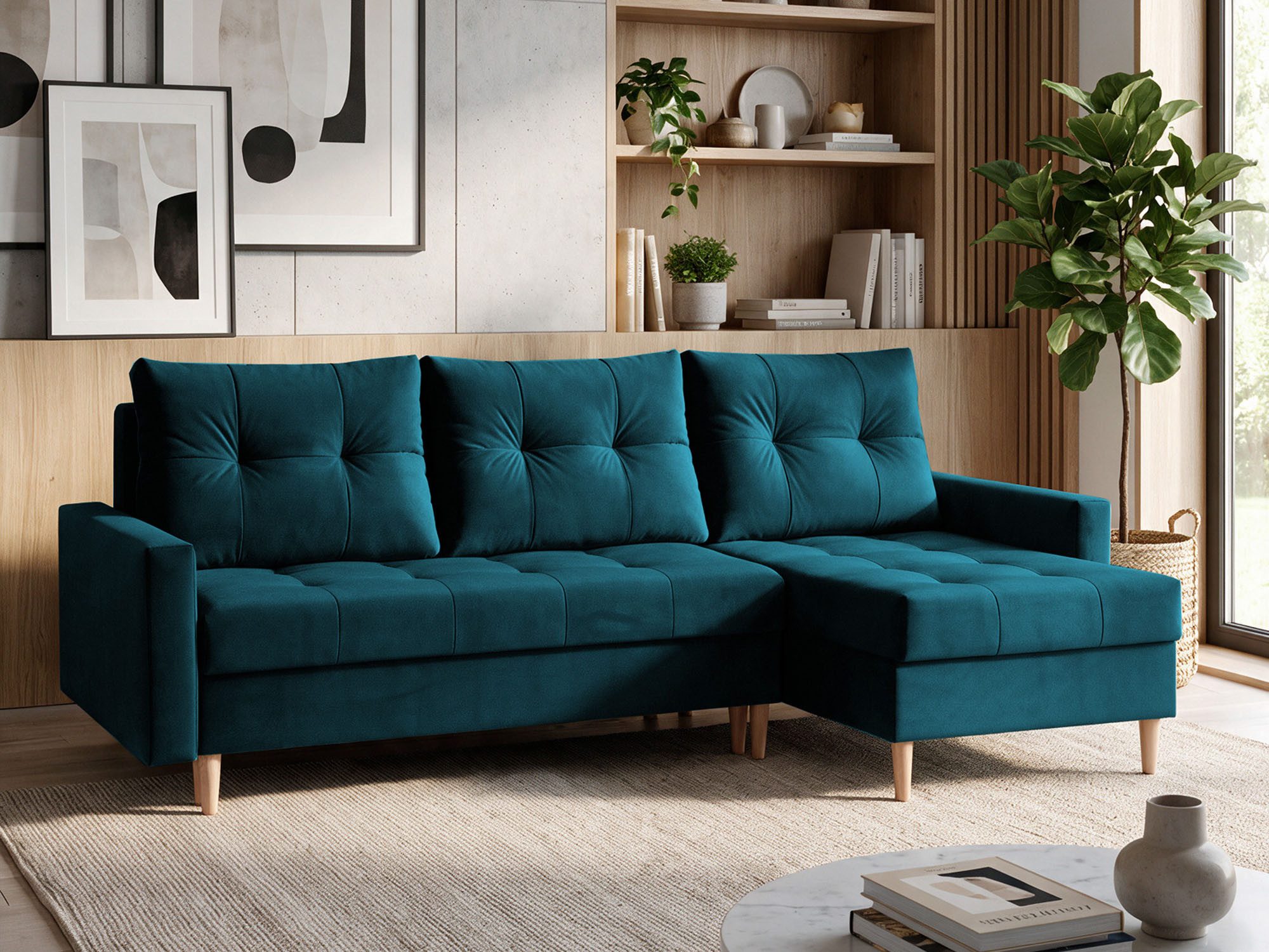 Beautysofa Ecksofa HALANT 220 cm mit Schlaffunktion & Bettkasten, freistehend, universelle Ottomane links/rechts