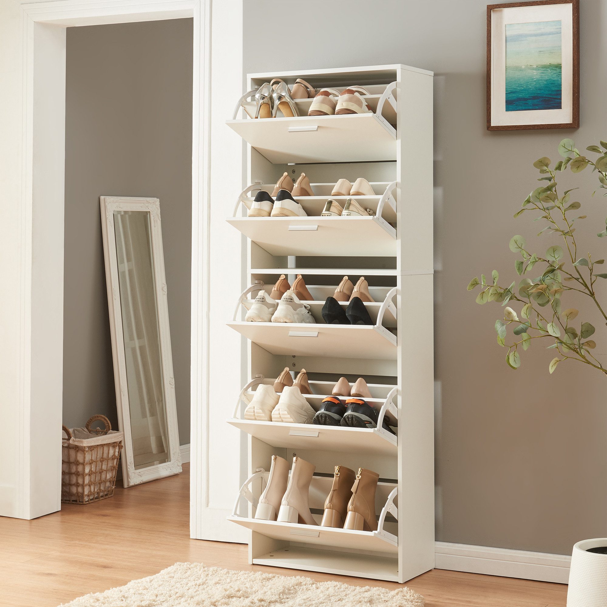 en.casa Schuhschrank »Sykkylven« Schuhkipper mit 5 Klappen 169 x 60 x 24 cm günstig online kaufen