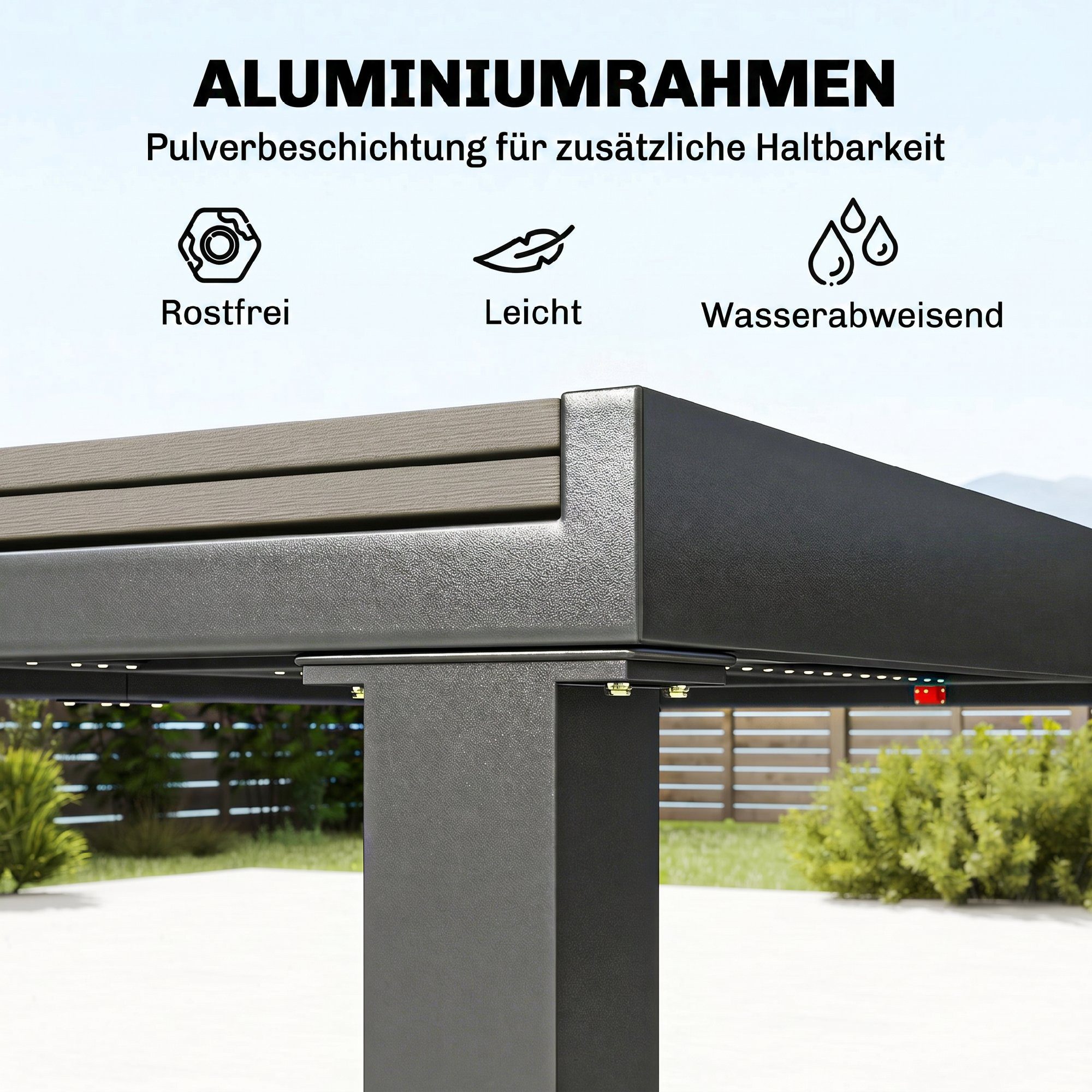 Outsunny Garten-Essgruppe Ausziehbar Tisch mit 6 stapelbaren Stühlen, Holzoptik, wetterfest, (Sitzgruppe, 7-tlg., Gartenmöbel Set), für Garten Balkon Terrasse G – Bild 5 von 5
