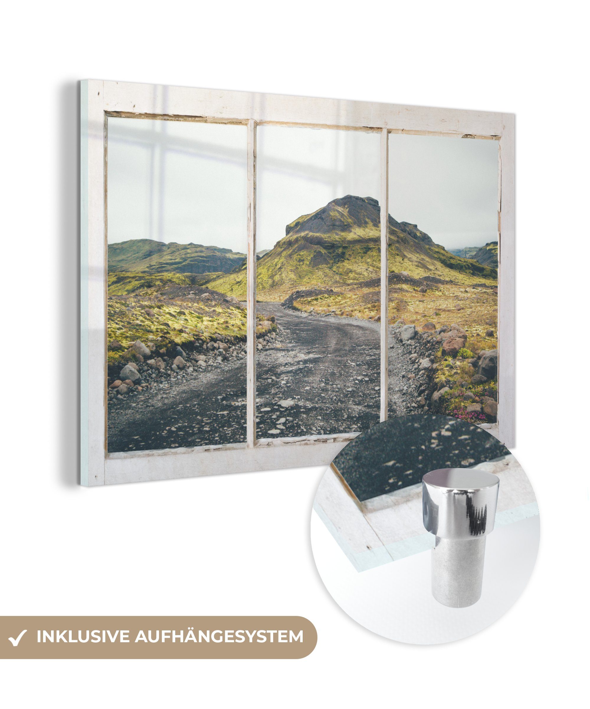 auf Weg Aussicht - (1 Glasbilder St), Hügel, auf - Wanddekoration Bilder Glas Glas MuchoWow Acrylglasbild - - Foto - Wandbild