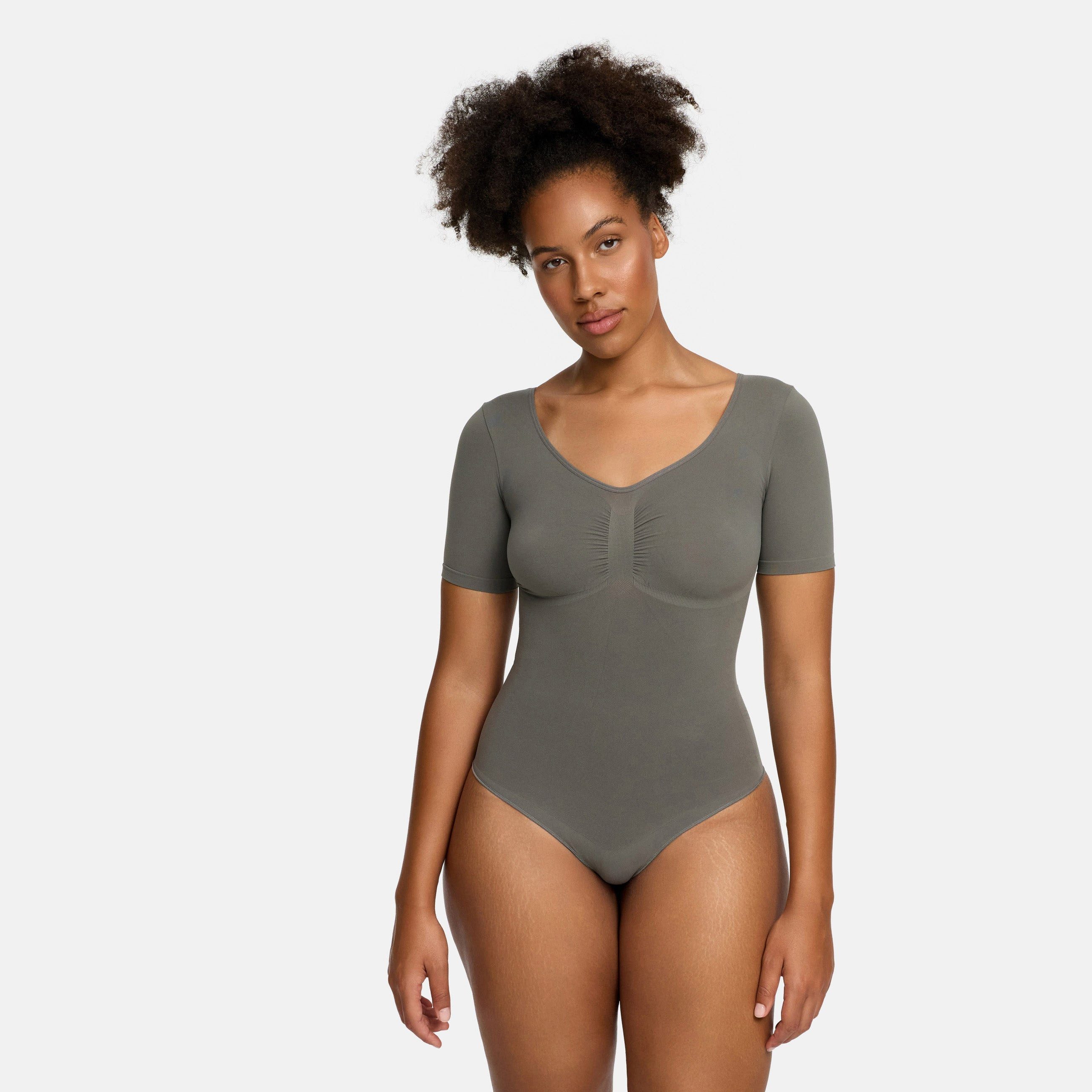 Miederbody T-Shirt Bodysuit Sculpting Shapewear mit Slip-Graphit-4XL