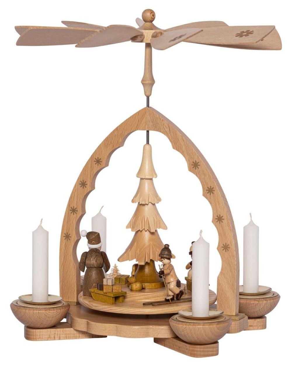 Richard Glaesser Weihnachtspyramide Weihnachtswald natur für Teelichter und Kerzen, Höhe 27cm, Handwerkskunst original Erzgebirge