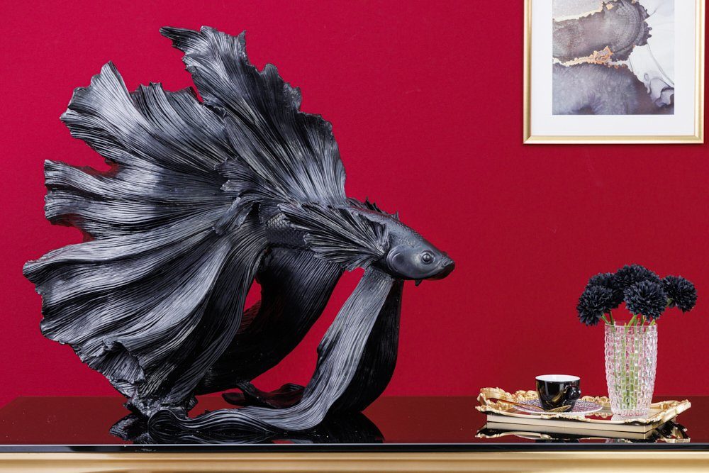 riess-ambiente Tierfigur CROWNTAIL 60cm schwarz (Einzelartikel, 1 St), Wohnzimmer · Kunststein · Kampffisch · Betta Skulptur · Urban Jungle