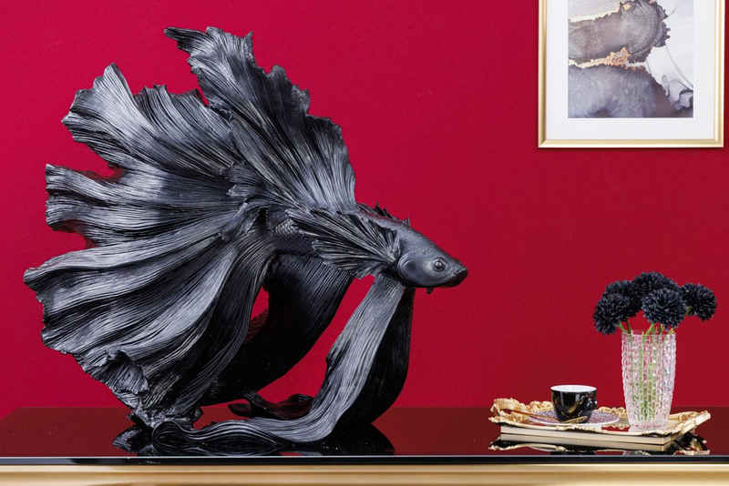 riess-ambiente Tierfigur CROWNTAIL 60cm schwarz (Einzelartikel, 1 St), Wohnzimmer · Kunststein · Kampffisch · Betta Skulptur · Urban Jungle