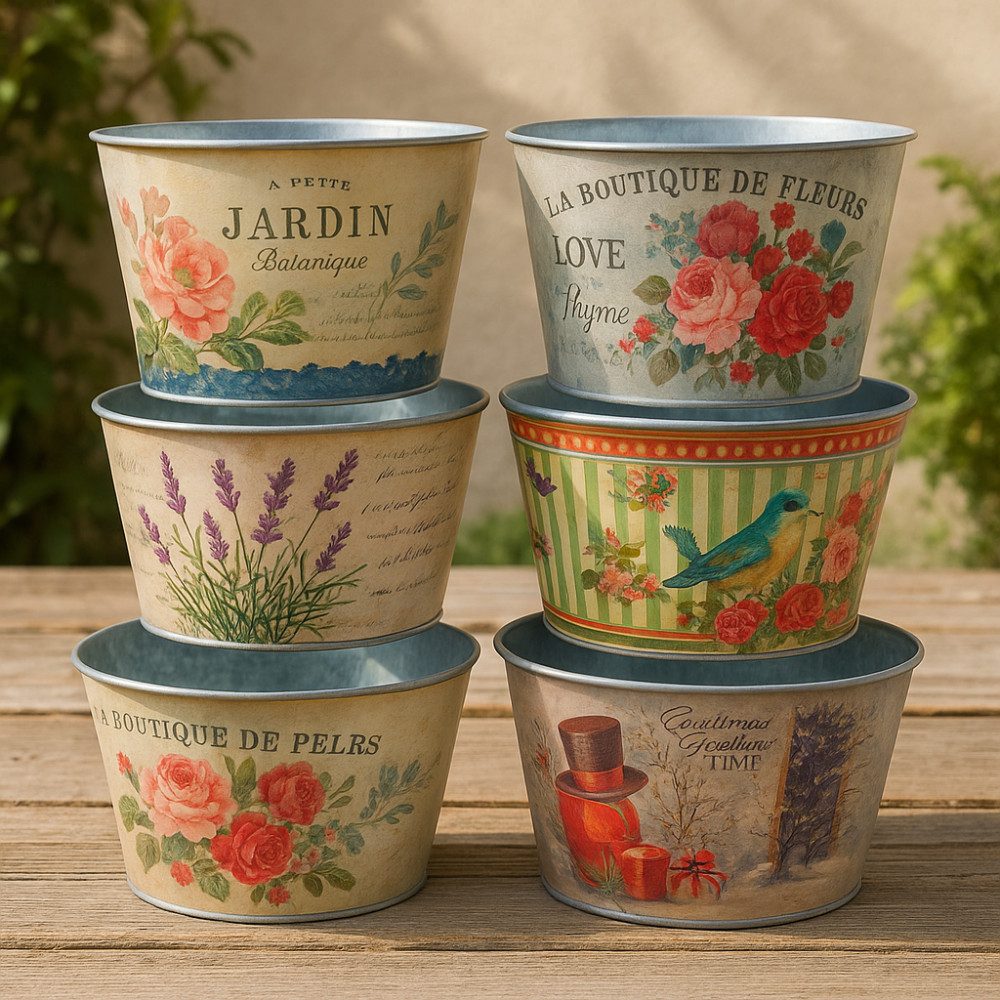 ZD Trading Haushaltshobel 3er Set Blumenübertopf Blumentopf Blumenschale aus Zink Blumen Rund