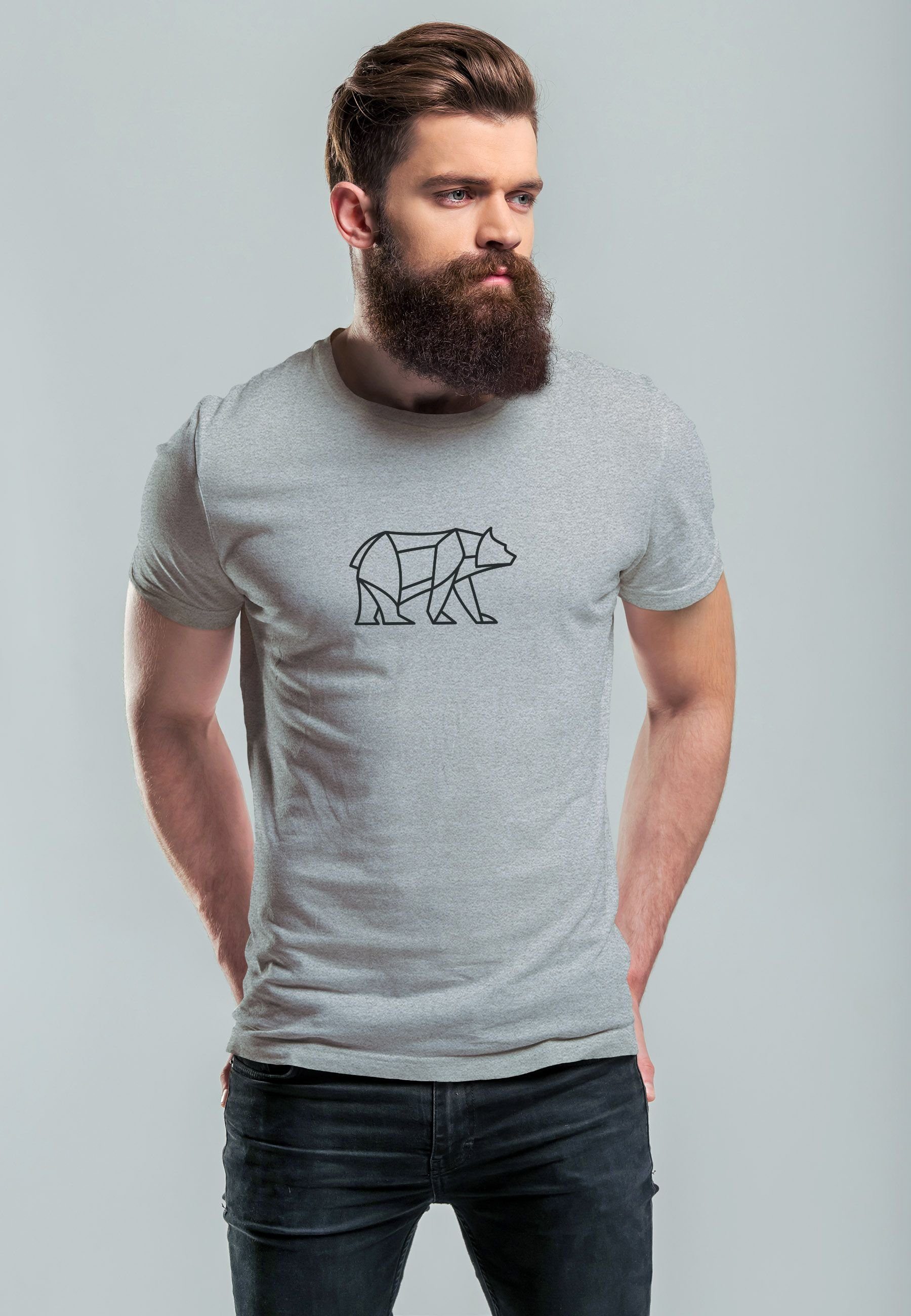 Herren grau mit T-Shirt Print Bär Print Neverless Bear 2 Print-Shirt Polygon Outdoor Design Polygon Fashion Tiermotiv