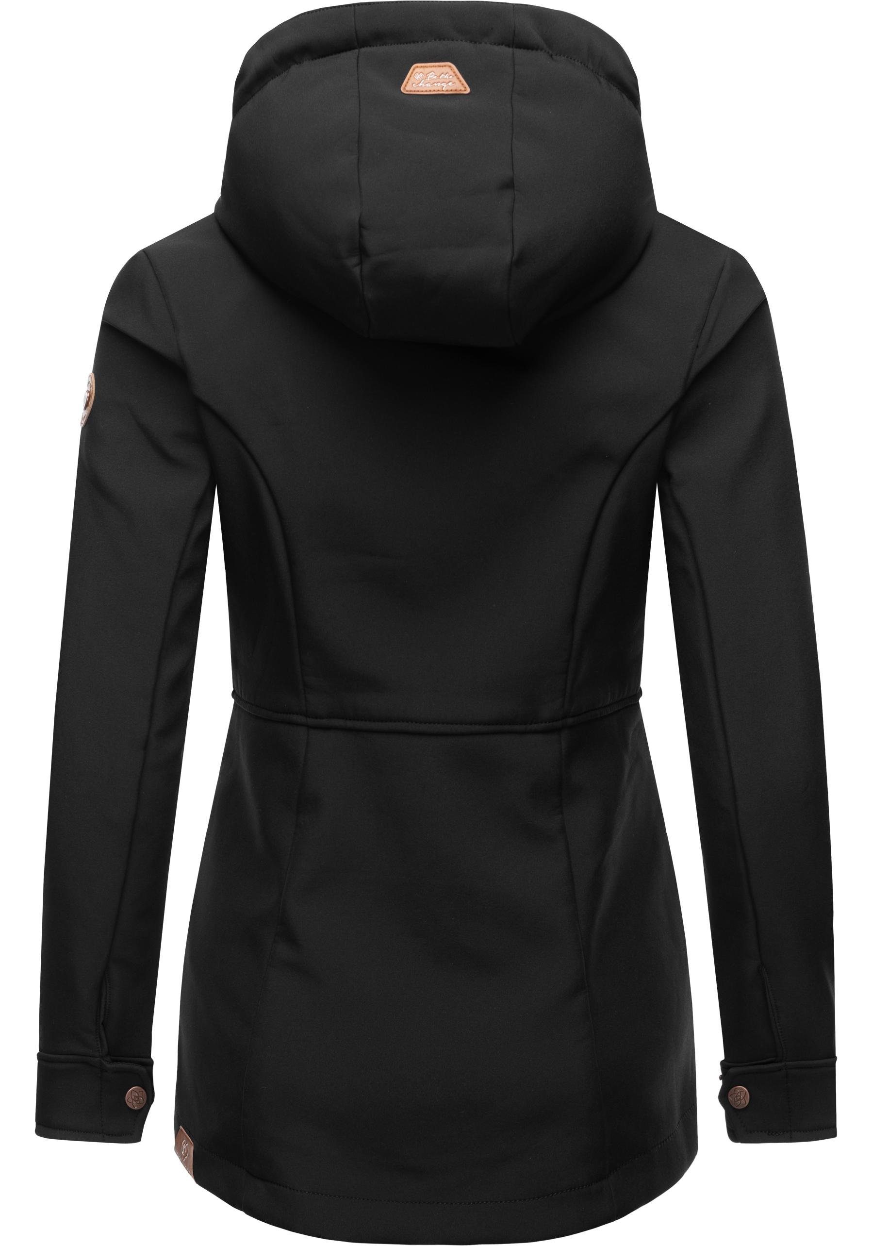 Ragwear Damen schwarz Kapuze sportliche Softshelljacke Yba mit Outdoorjacke